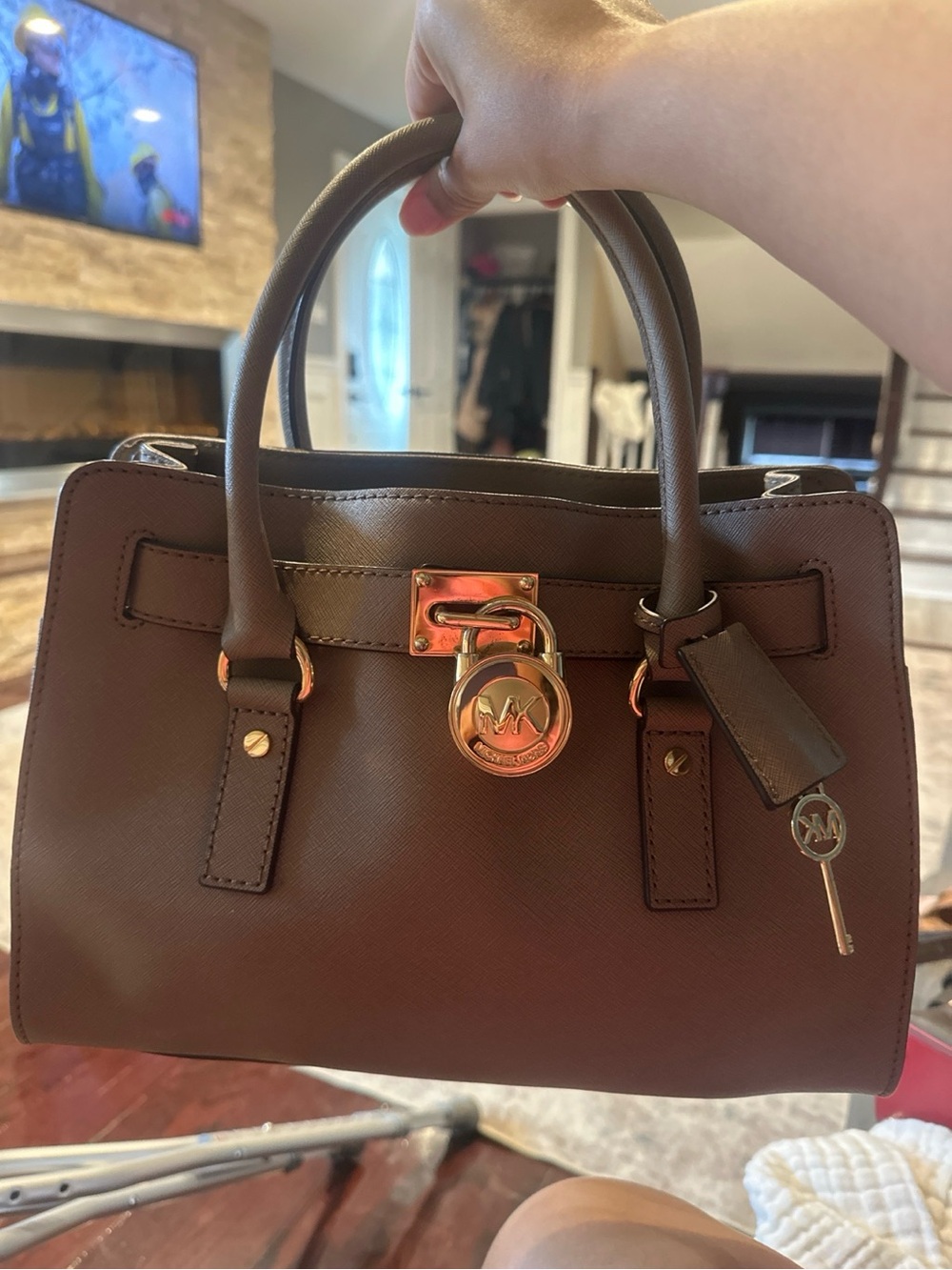 Michael Kors Chocolate Brown Saffiano Leather Satchel with Gold Hardware